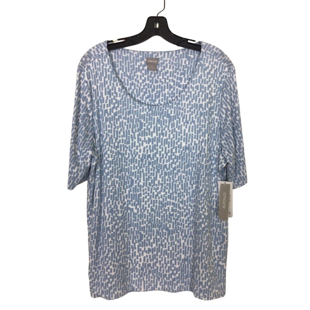 NWT Chico’s Top Women’s XL Extra Large 3 Light Blue Touch of Cool Shirt Blouse